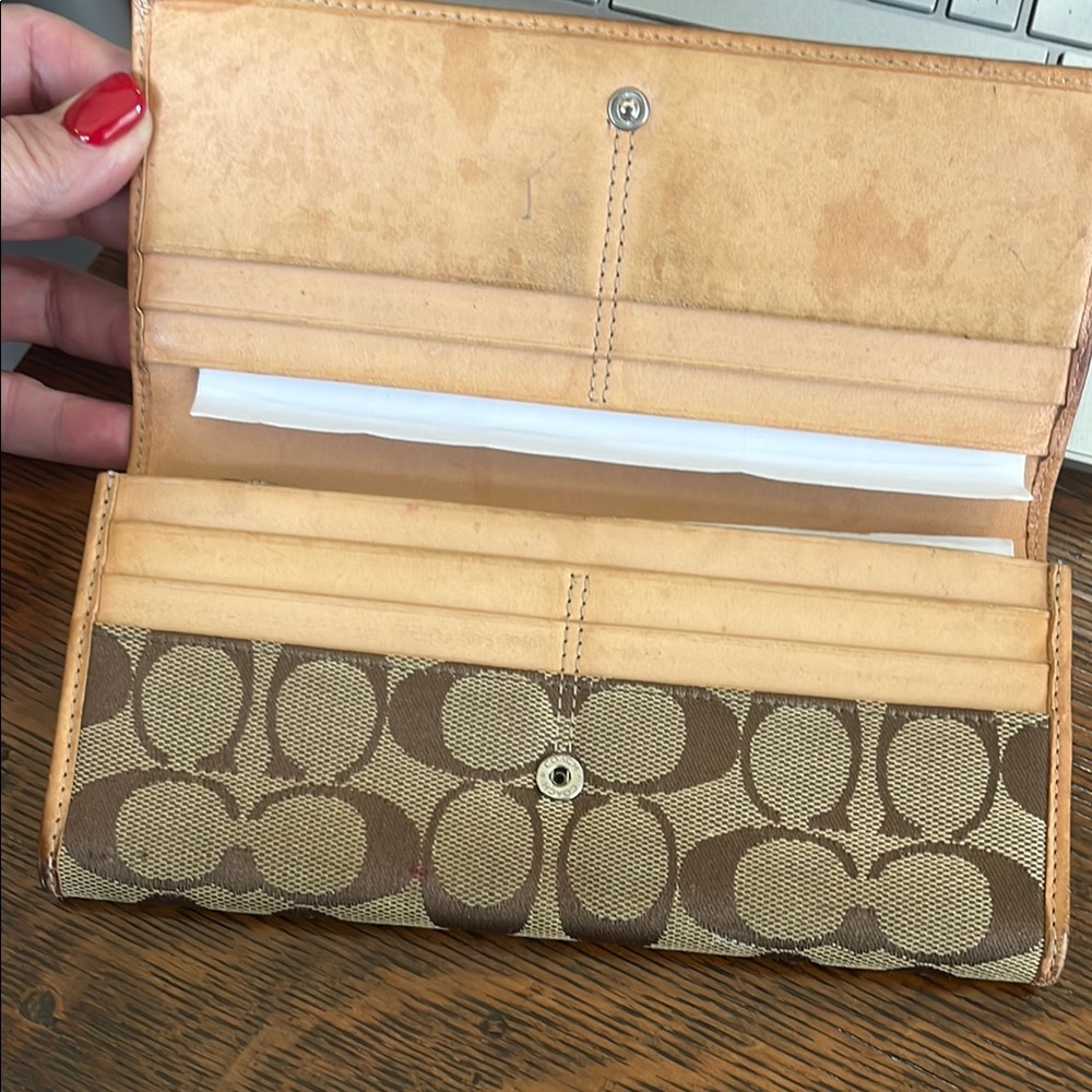 Coach Signature Canvas Wallet in Brown and Tan - Picture 3 of 9
